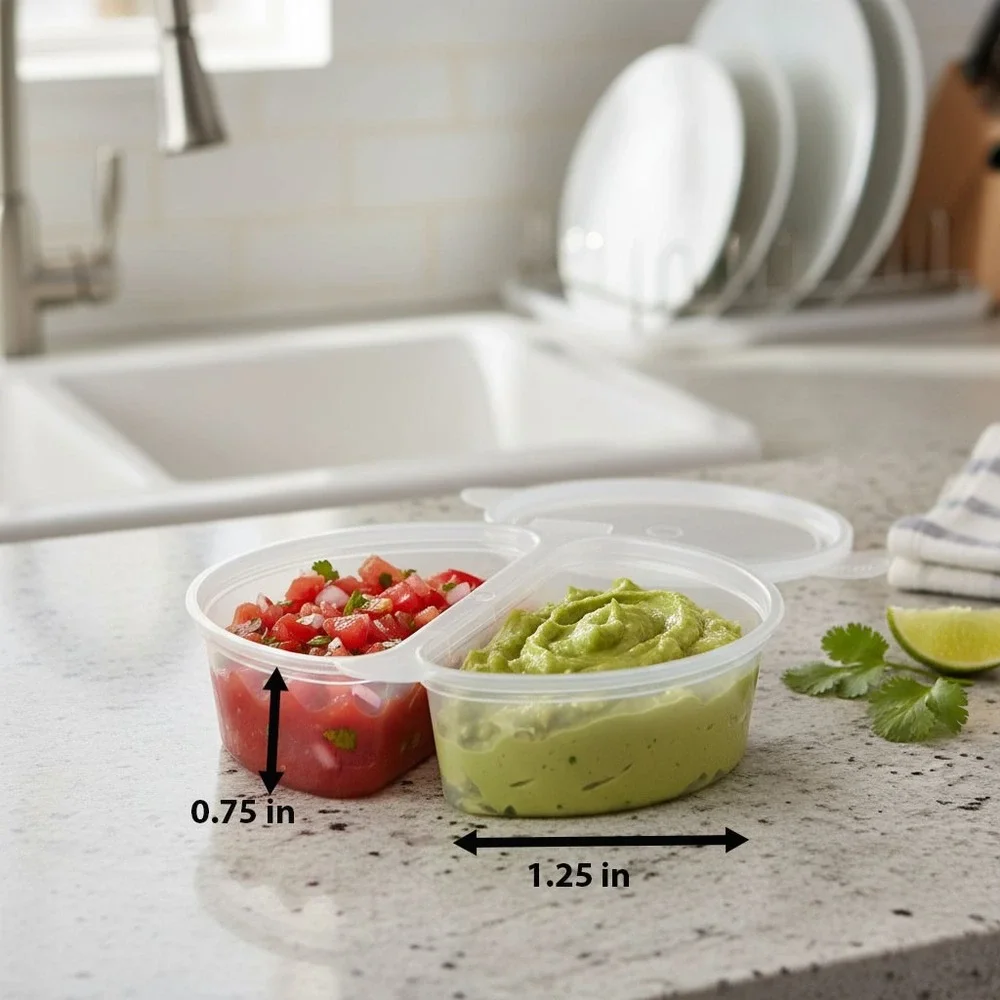 10 pcs Clear 2-Compartment Plastic Condiments Containers for Meal Prep and Dips